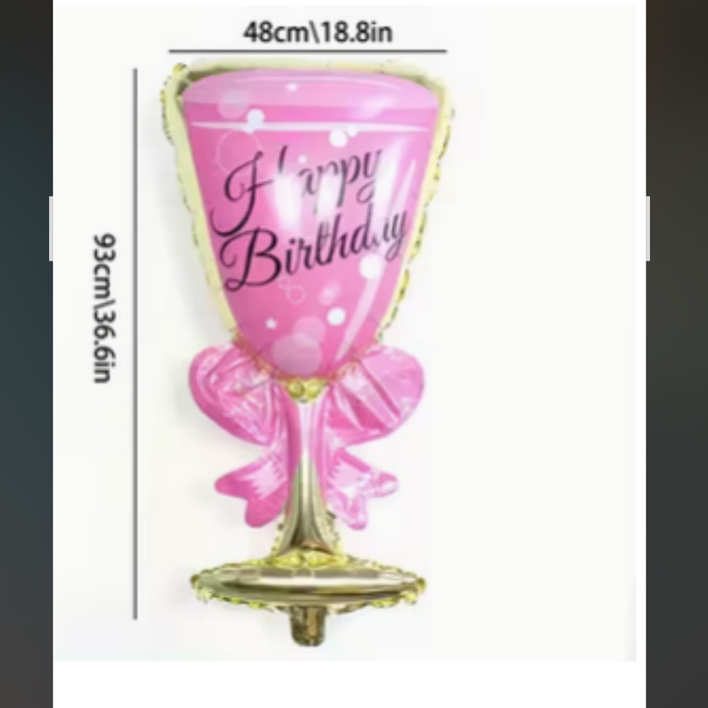EXTRA LARGE Mylar Pink Happy Birthday Wine/Champagne Glass Balloon - Picture 2 of 4